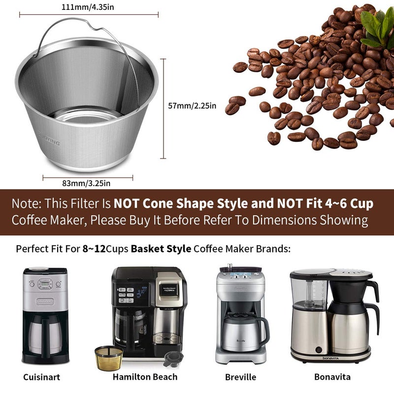 RUOYING 8-12 Cup Reusable Basket Permanent Coffee Filter, Fit 8-12 Cup Mr Coffee, Black & Decker, BUNN, Cuisinart and Hamilton Beach Basket-Style Coffee Filters (Cuisinart Coffee Filter 8~12 cup) - Image 5